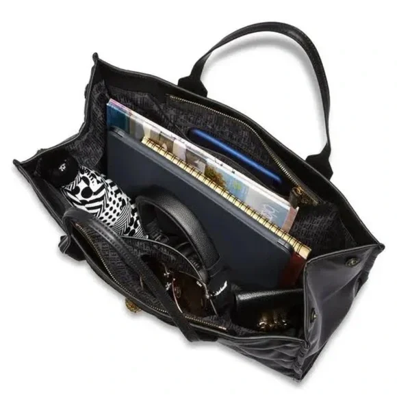 KURT GEIGER LONDON Black Quilted Recycled Shopper Bag Brass Eagle NWT - Picture 7 of 14